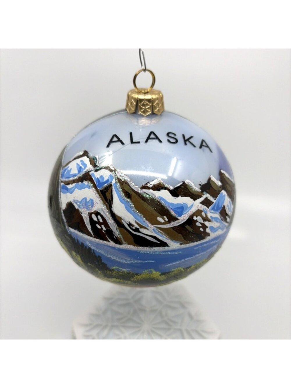Komozja Joy to the World Alaska Polish Glass Hand Painted Christmas Ornament